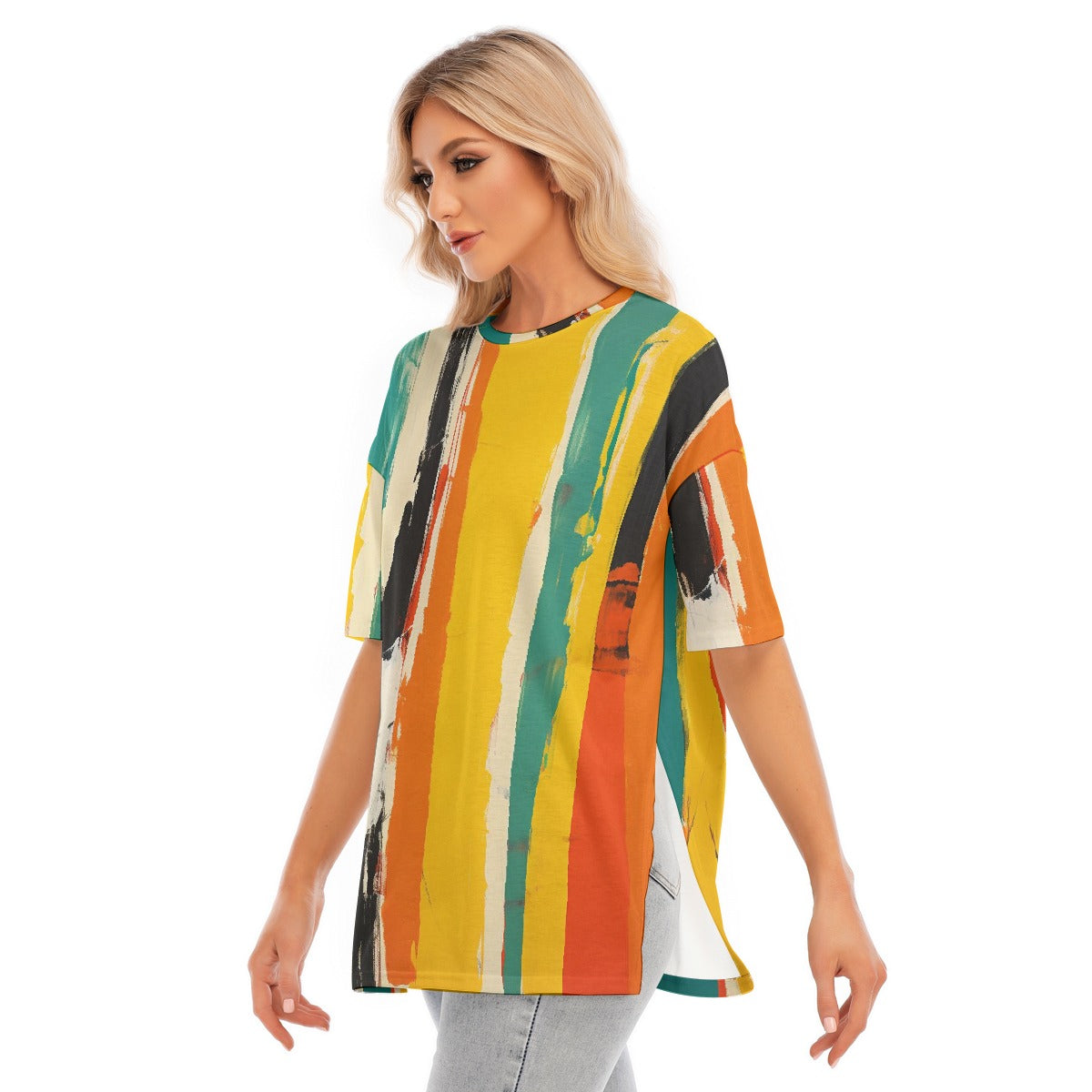 All-Over Print Women's Short Sleeves T-shirt With Hem Split