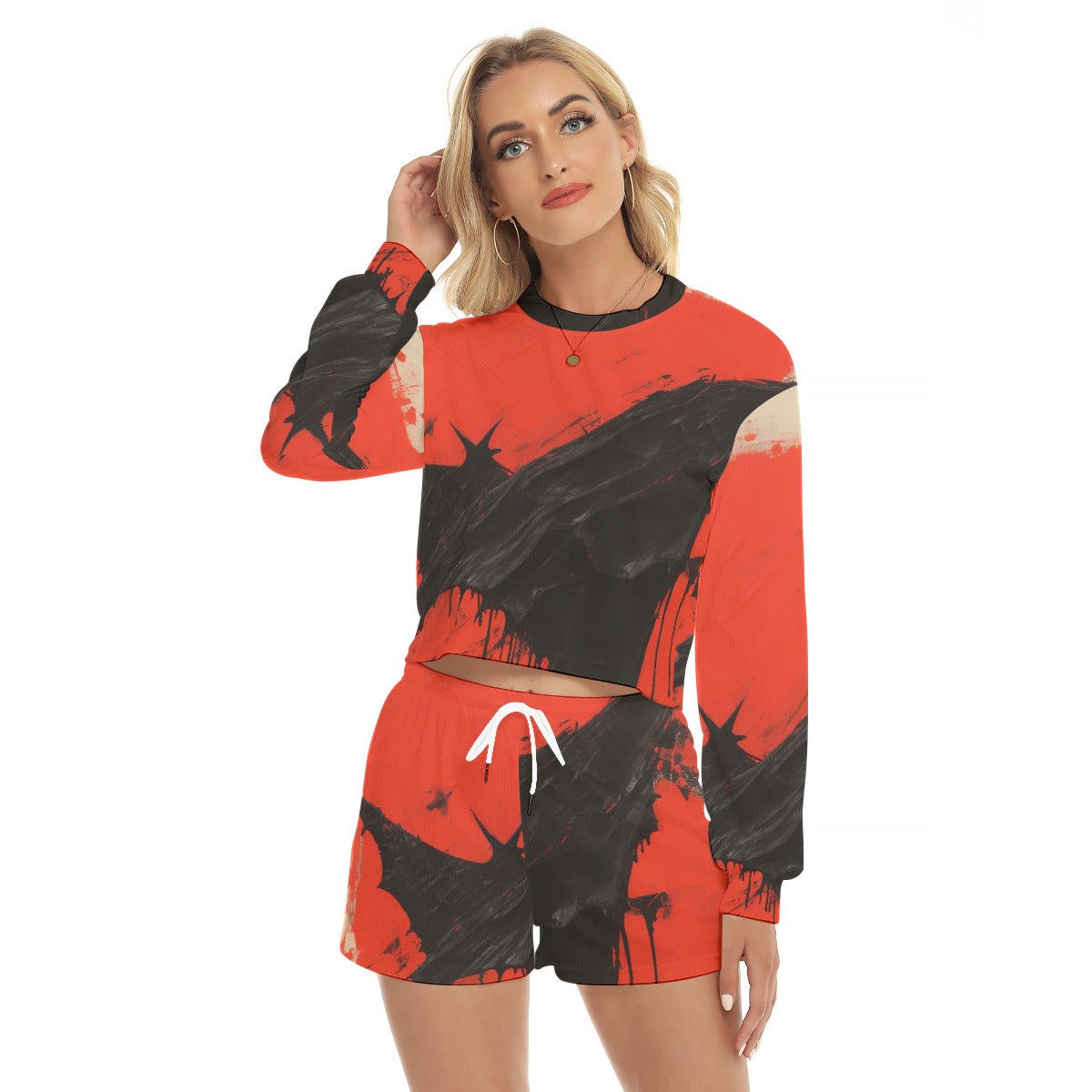All-Over Print Women's Short Sweatshirt And Pants Suit