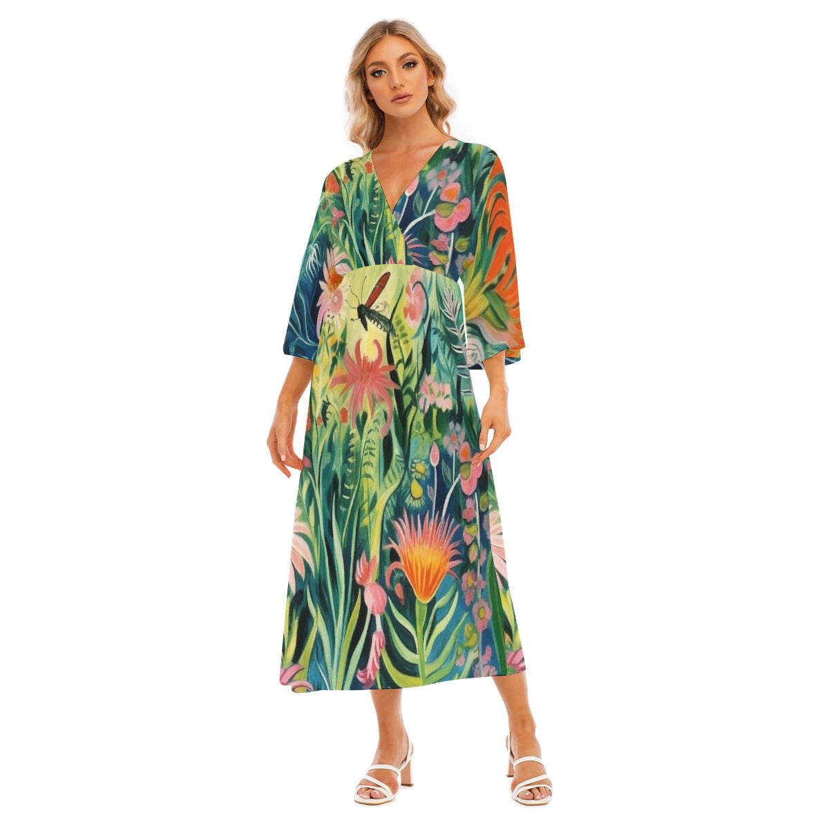 All-Over Print Women's Mid-Sleeve Long Dress