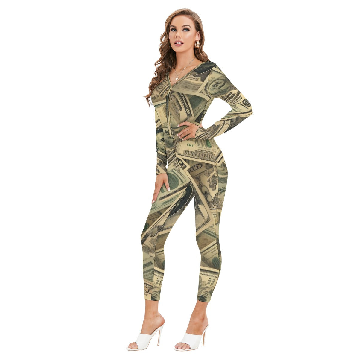 All-Over Print Women's Plunging Neck Jumpsuit