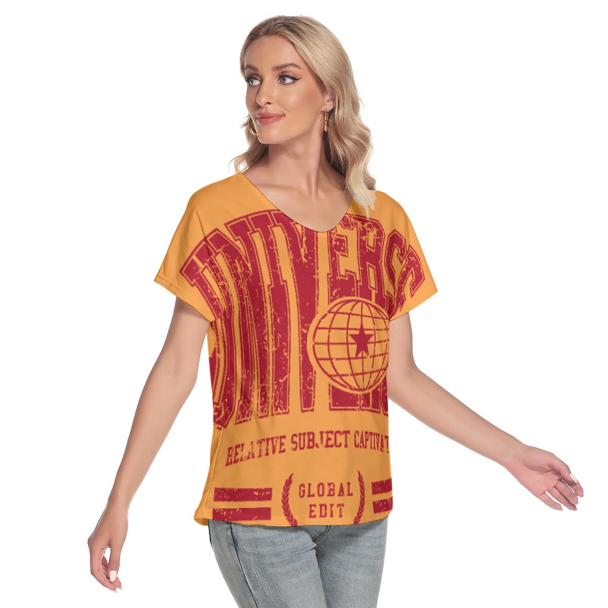 All-Over Print Women's Loose V-neck Short Sleeve T-shirt