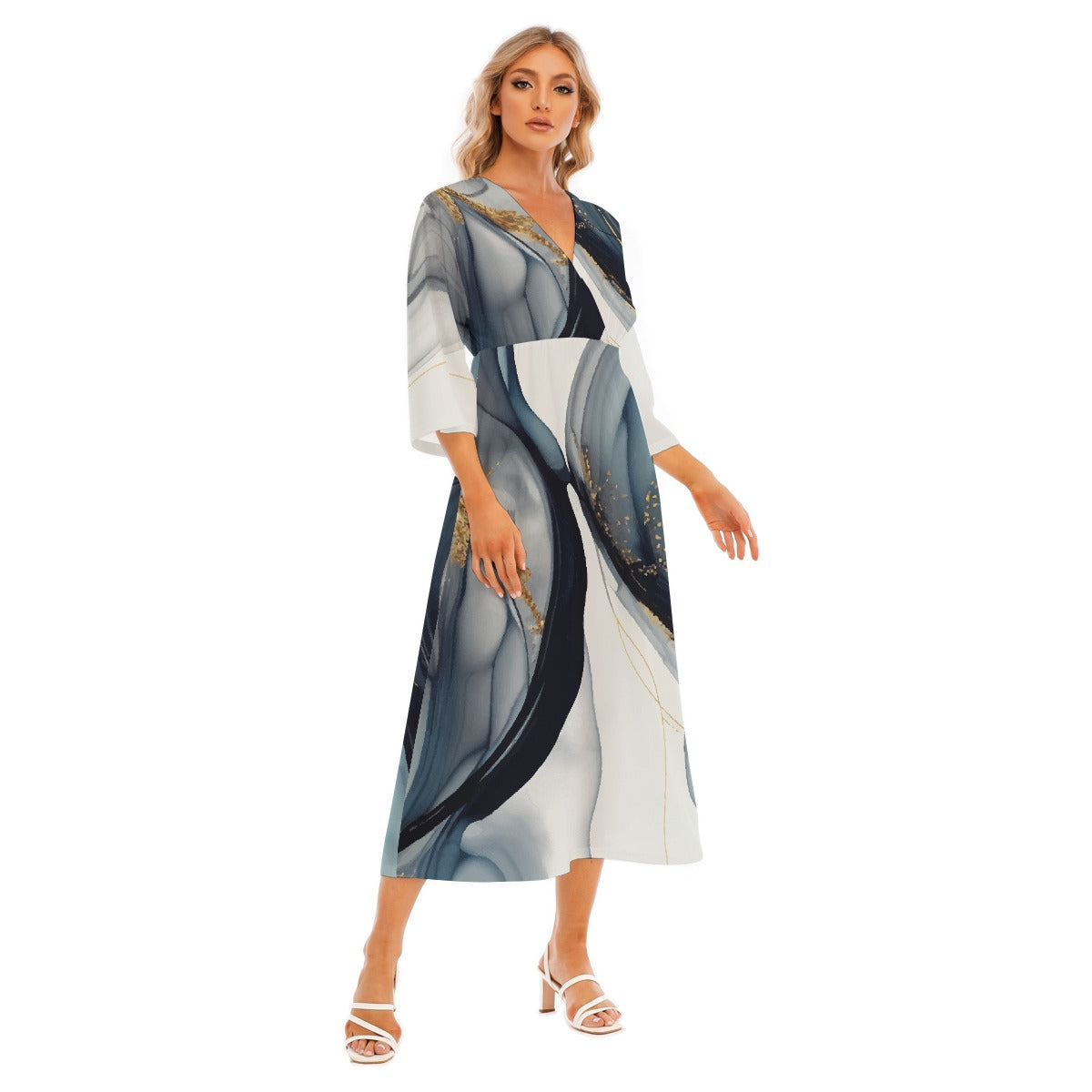 All-Over Print Women's Mid-Sleeve Long Dress