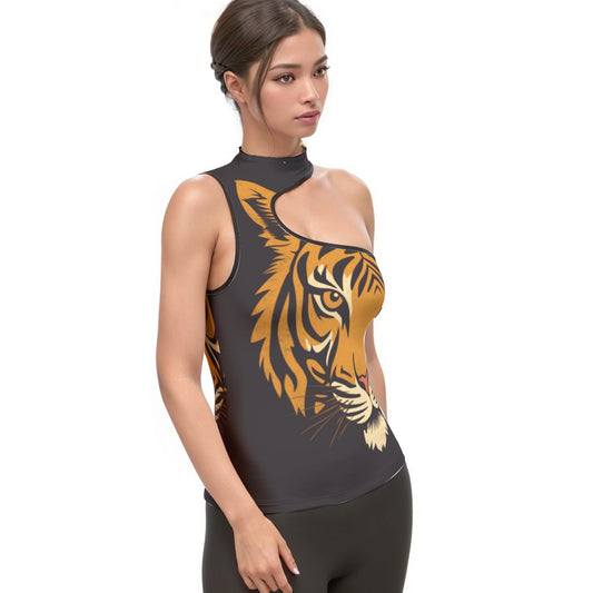 All-Over Print Women's Halter Sleeveless Asymmetrical Tank Top