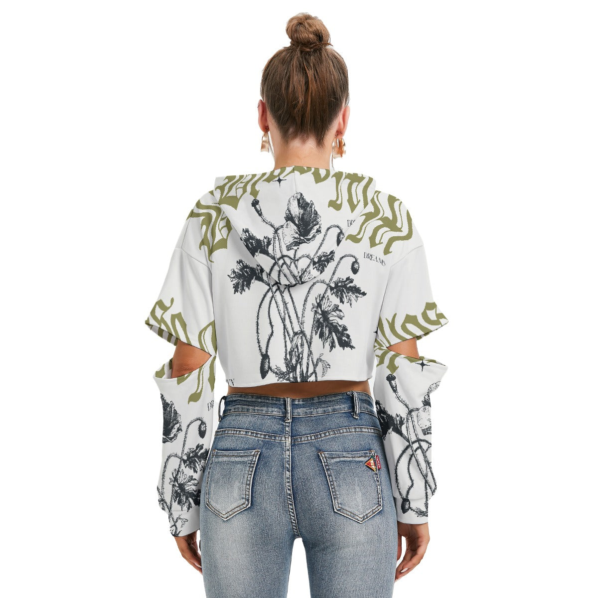 All-Over Print Women's Heavy Fleece Hoodie With Hollow Out Sleeve