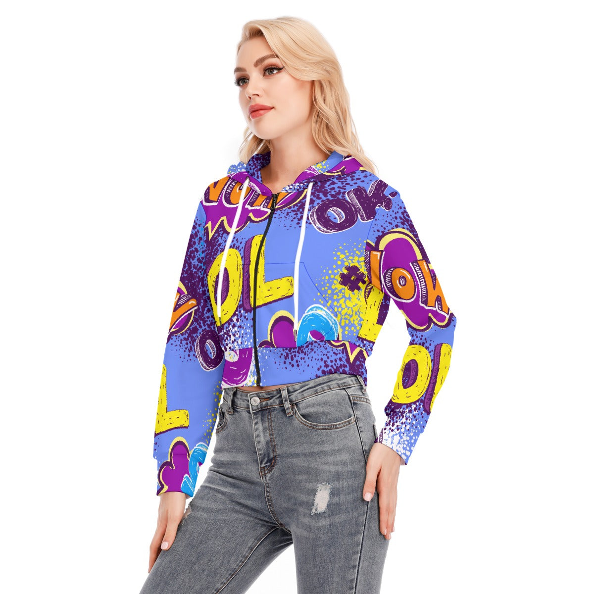 All-Over Print Women's Crop Top Hoodie With Zipper Closure