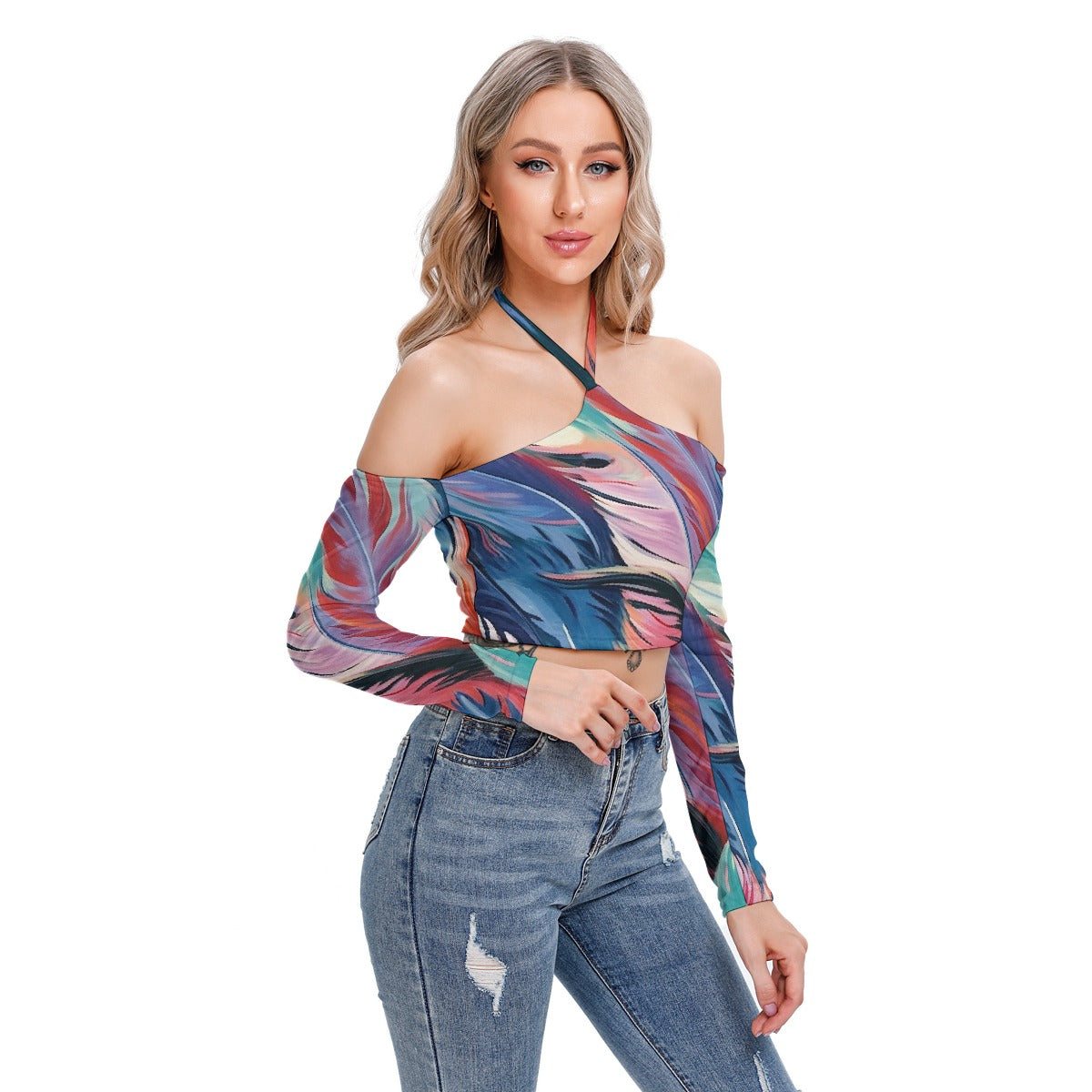 All-Over Print Women's Halter Lace-up Top