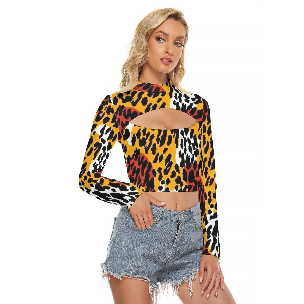 All-Over Print Women's Hollow Chest Keyhole Tight Crop Top