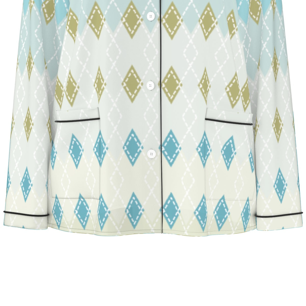 All-Over Print Women's Long Sleeve Pajama Set With Black Contrast Piping