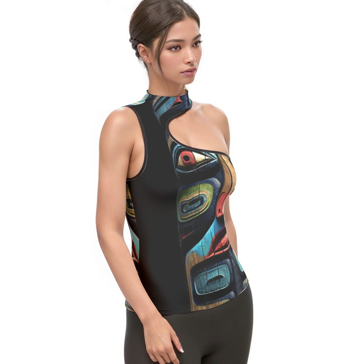 All-Over Print Women's Halter Sleeveless Asymmetrical Tank Top