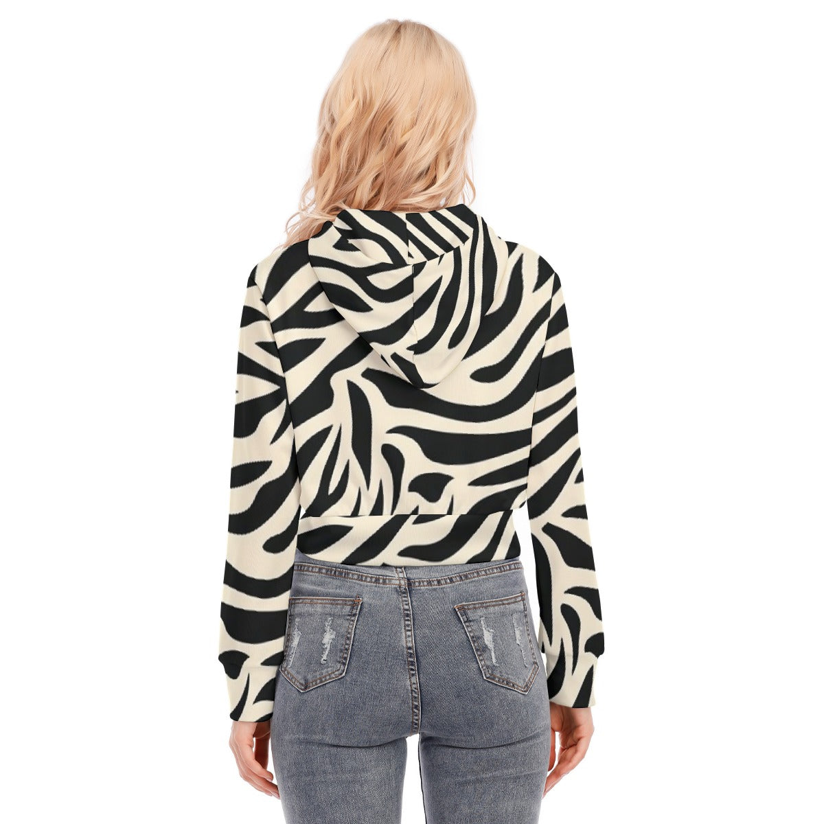 All-Over Print Women's Crop Top Hoodie With Zipper Closure