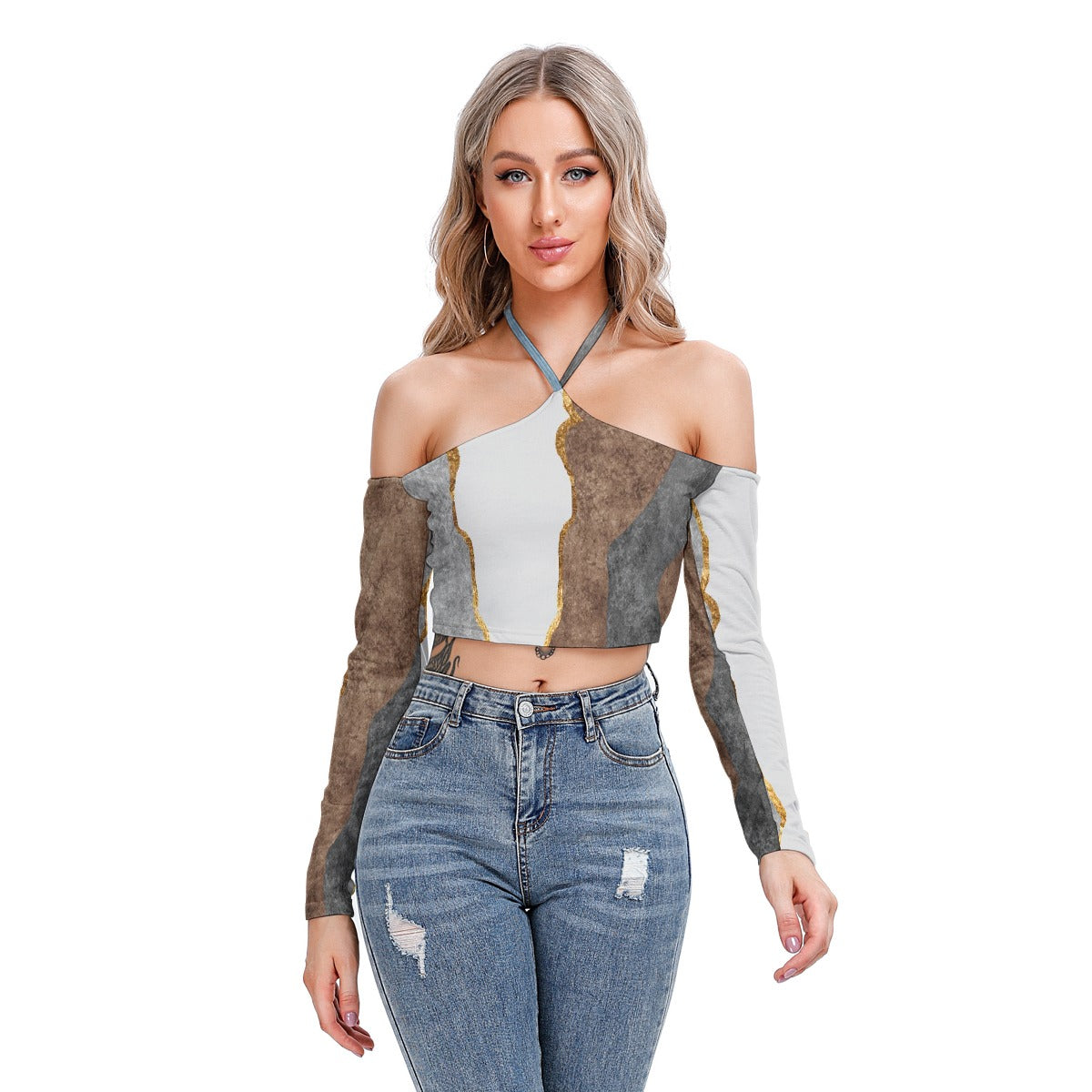 All-Over Print Women's Halter Lace-up Top