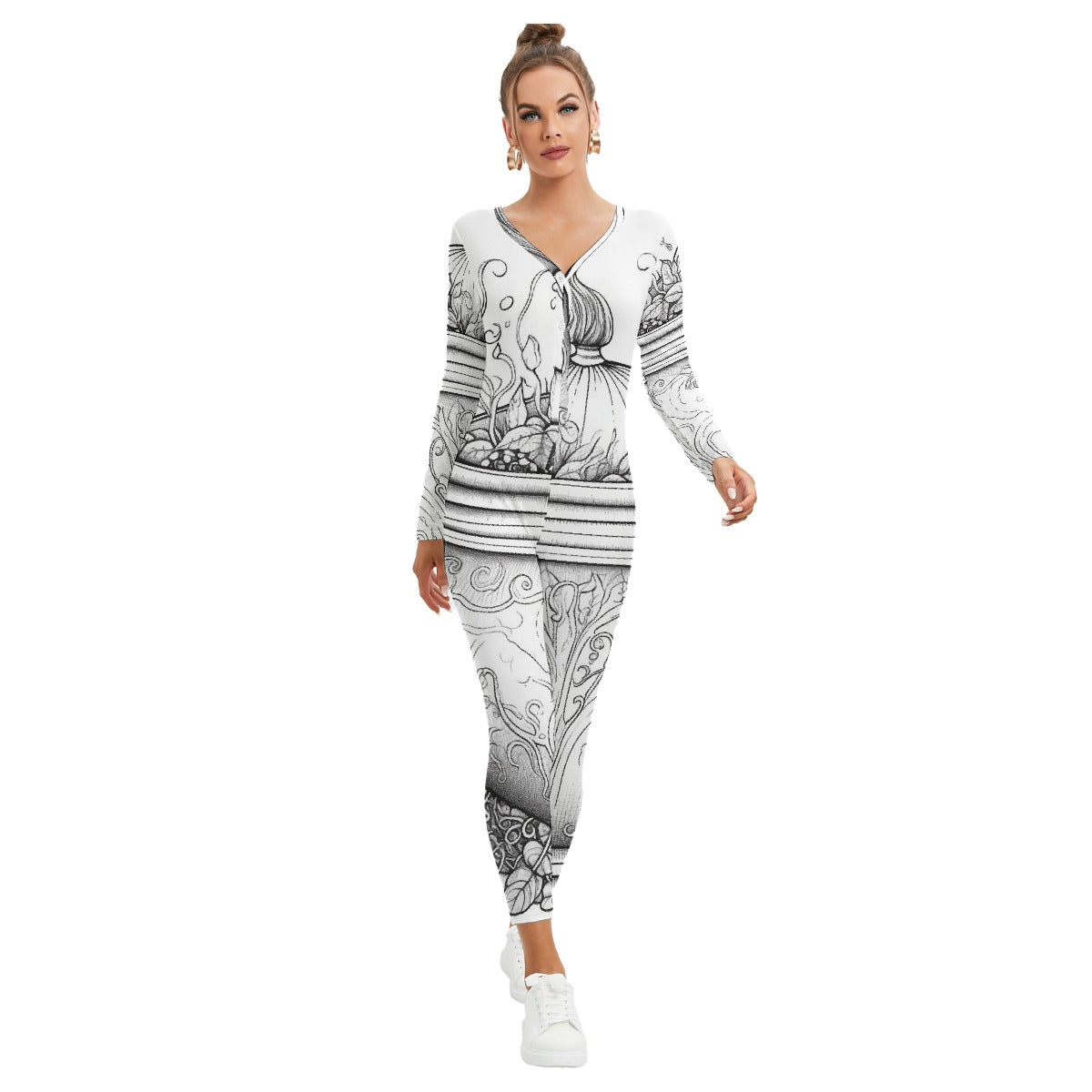 All-Over Print Women's Plunging Neck Jumpsuit