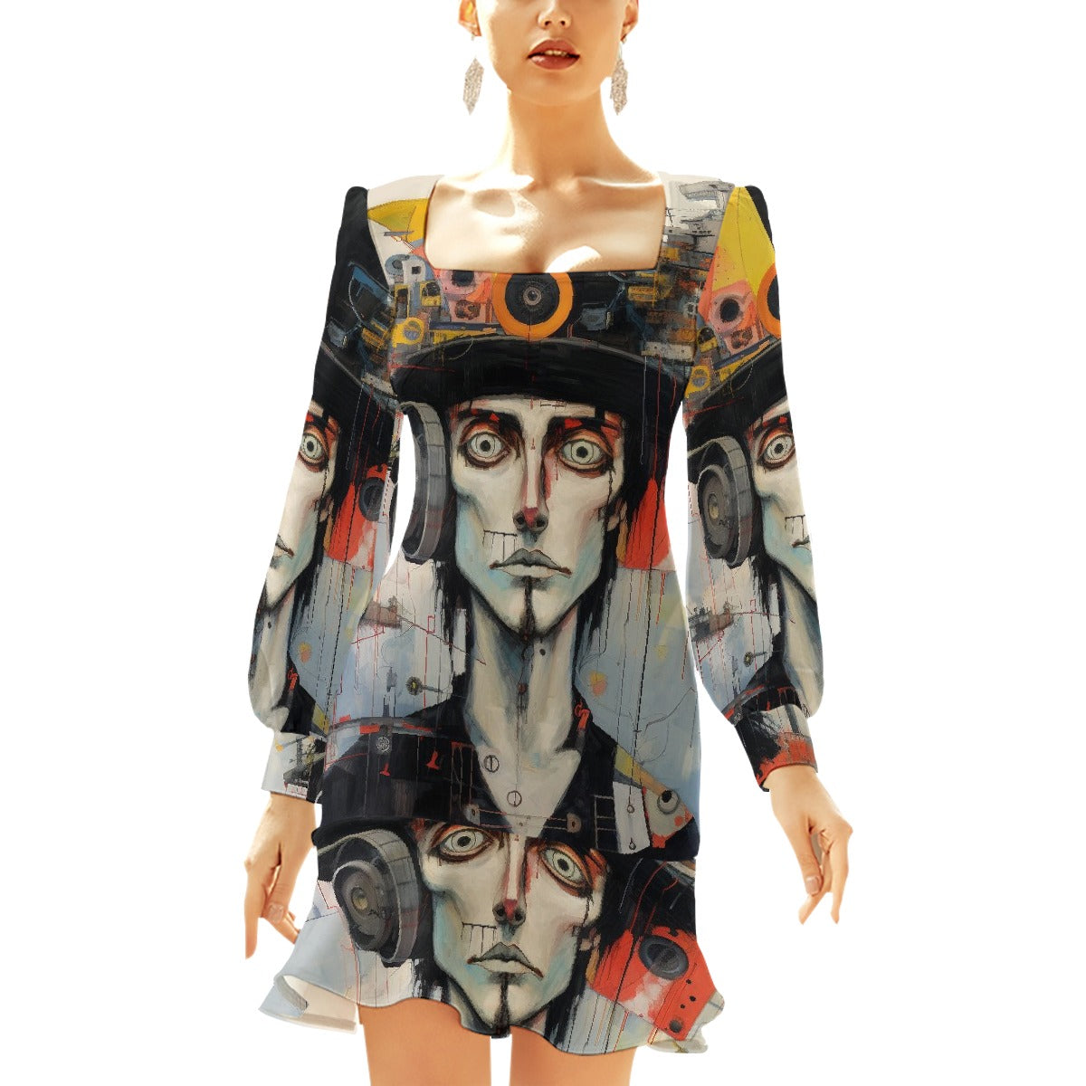 All-Over Print Women's Ruffle Hem Skinny Dress