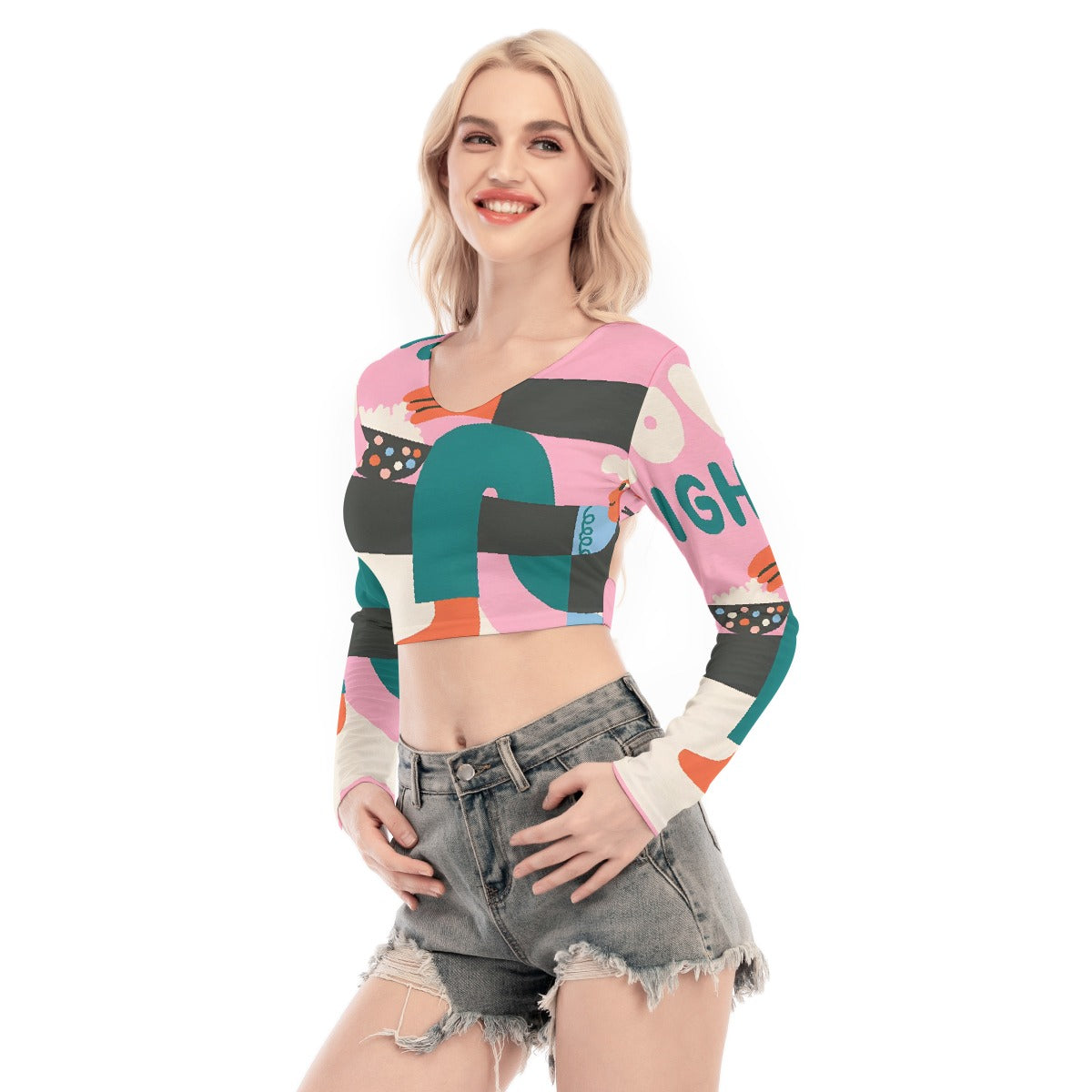 All-Over Print Women's Back Hollow T-shirt With Strap