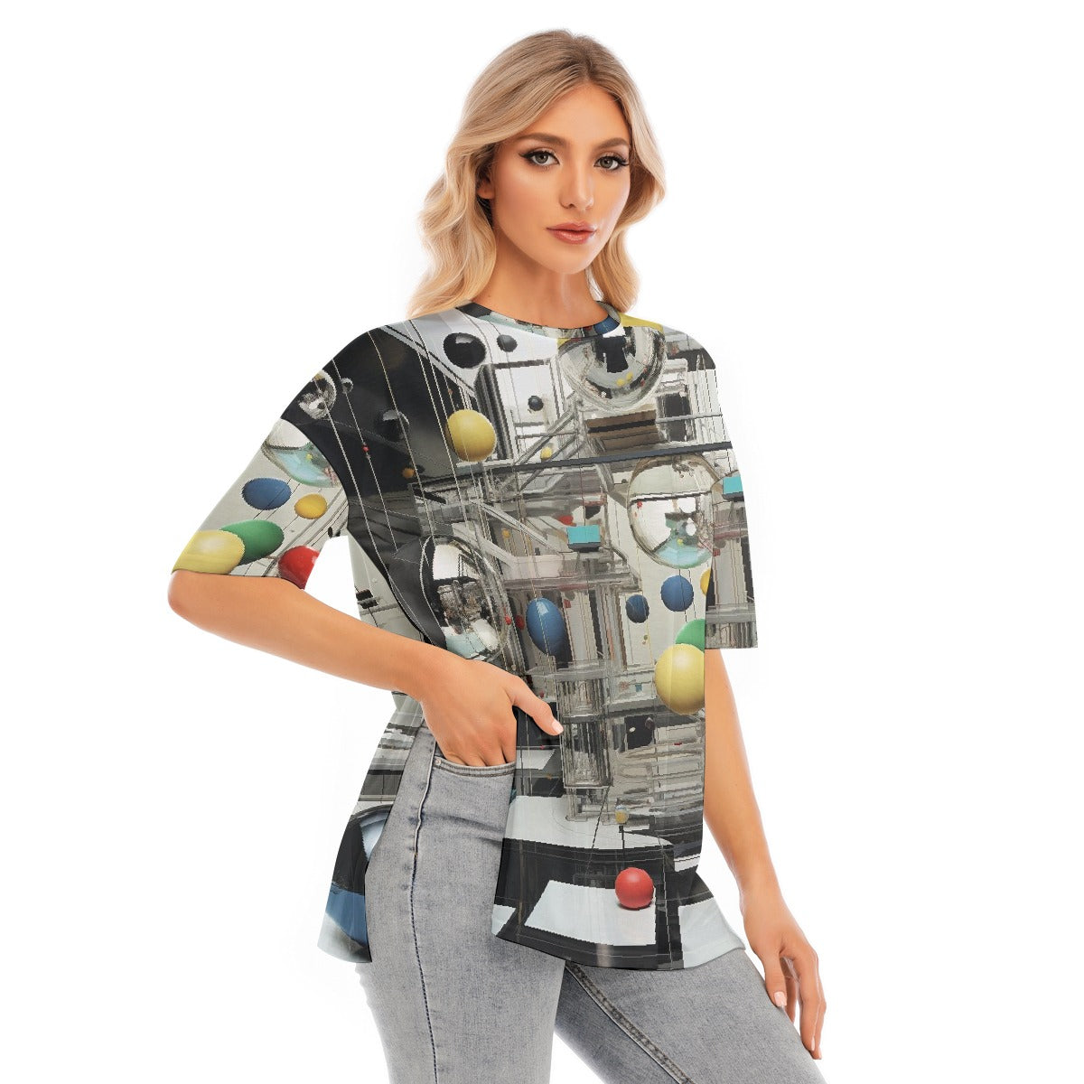All-Over Print Women's Short Sleeves T-shirt With Hem Split
