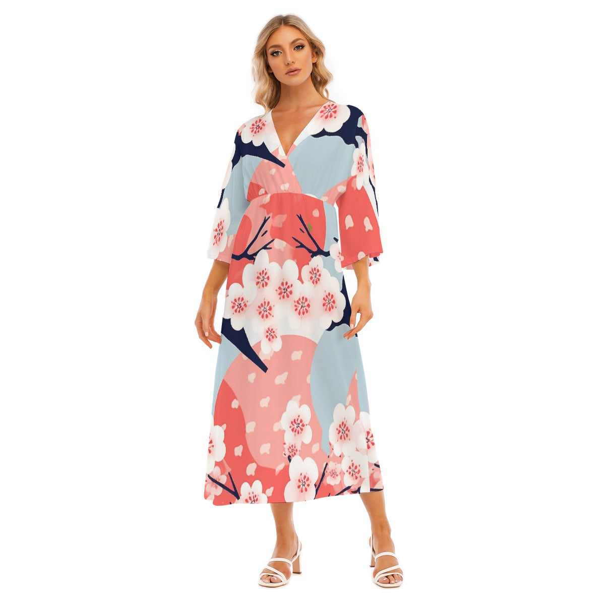 All-Over Print Women's Mid-Sleeve Long Dress