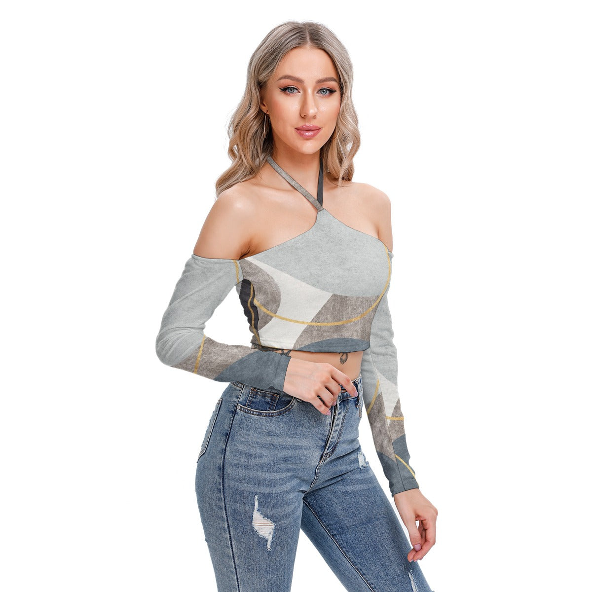 All-Over Print Women's Halter Lace-up Top