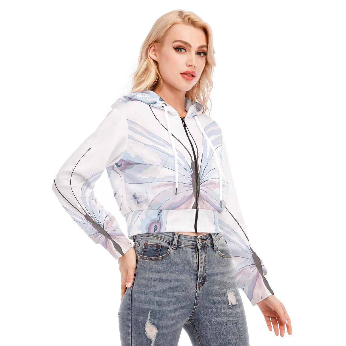 All-Over Print Women's Crop Top Hoodie With Zipper Closure