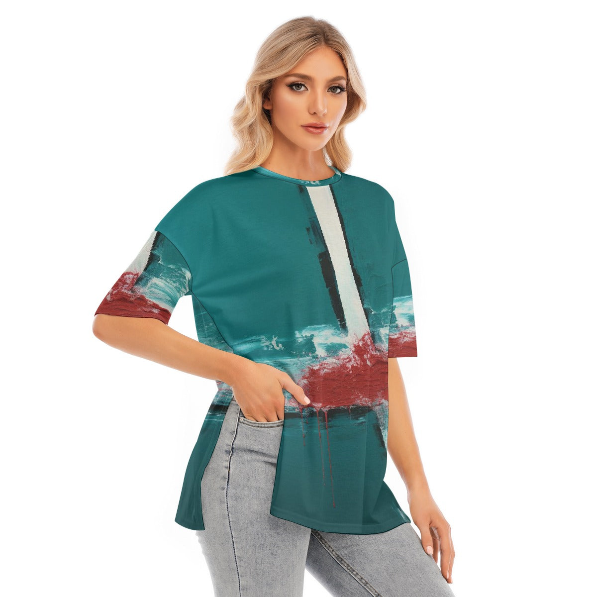 All-Over Print Women's Short Sleeves T-shirt With Hem Split