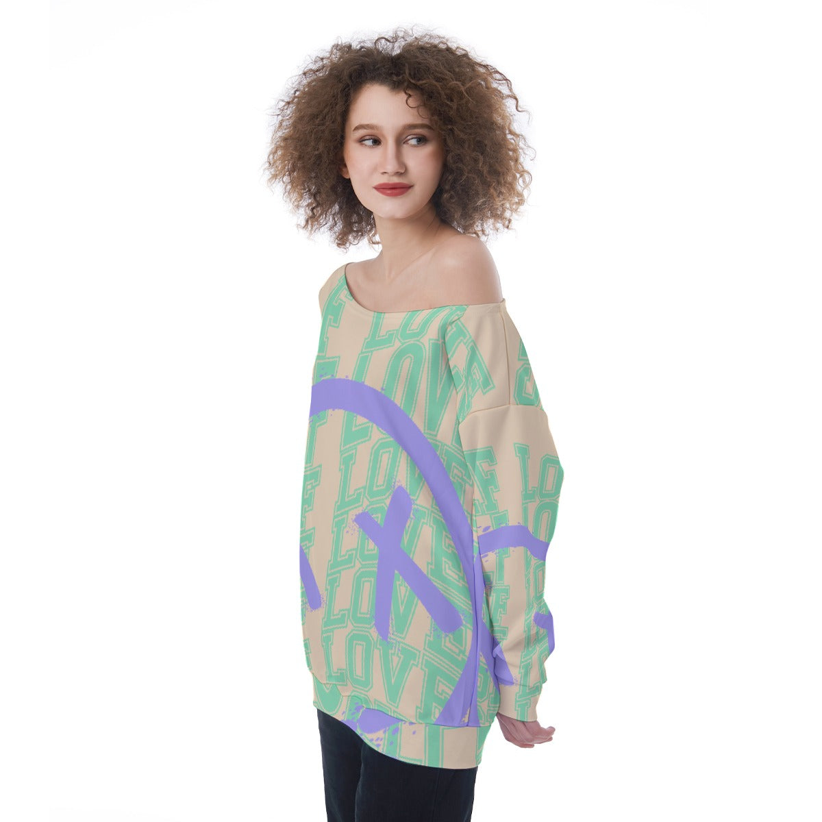 All-Over Print Oversized Women's Off-Shoulder Sweatshirt