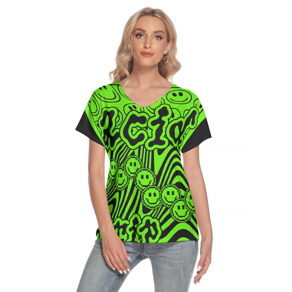 All-Over Print Women's Loose V-neck Short Sleeve T-shirt