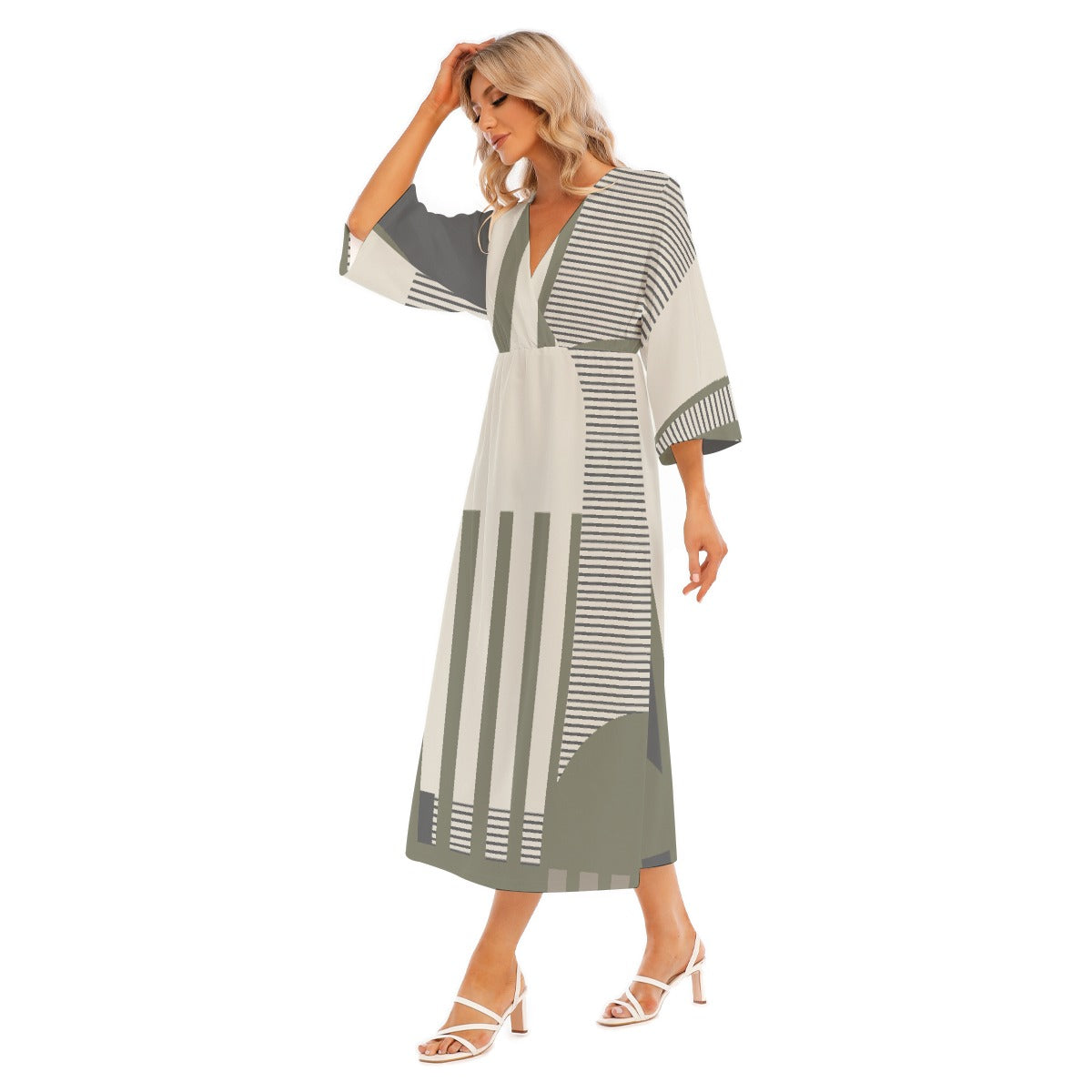 All-Over Print Women's Mid-Sleeve Long Dress