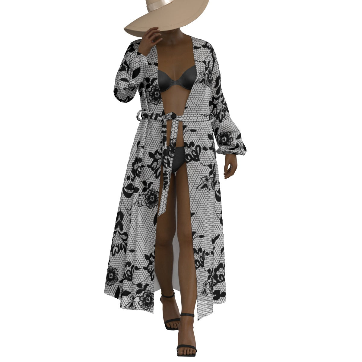 All-Over Print Women's Lace-up Chiffon Robe