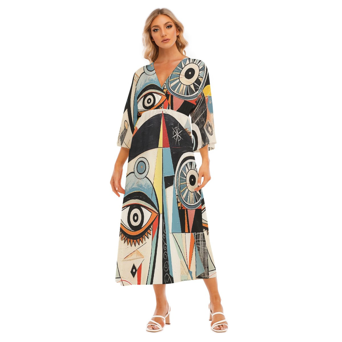 All-Over Print Women's Mid-Sleeve Long Dress