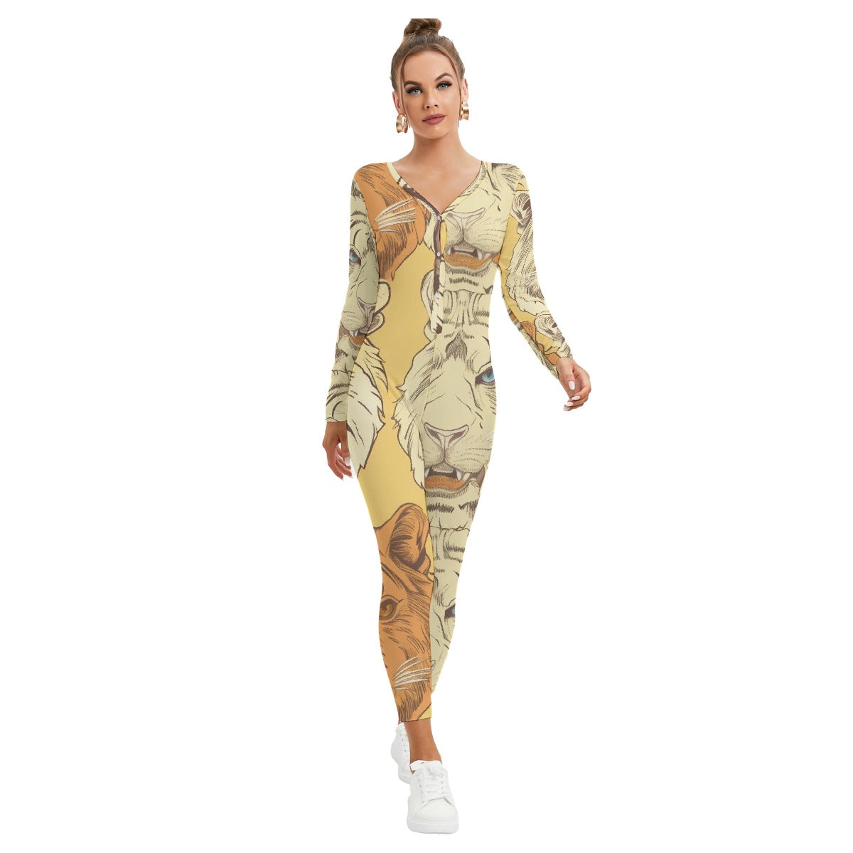 All-Over Print Women's Plunging Neck Jumpsuit