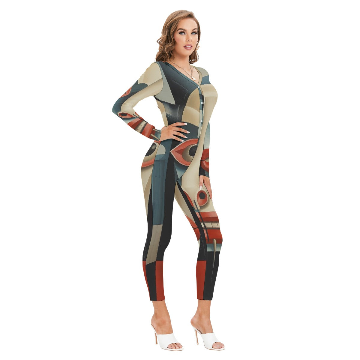 All-Over Print Women's Plunging Neck Jumpsuit