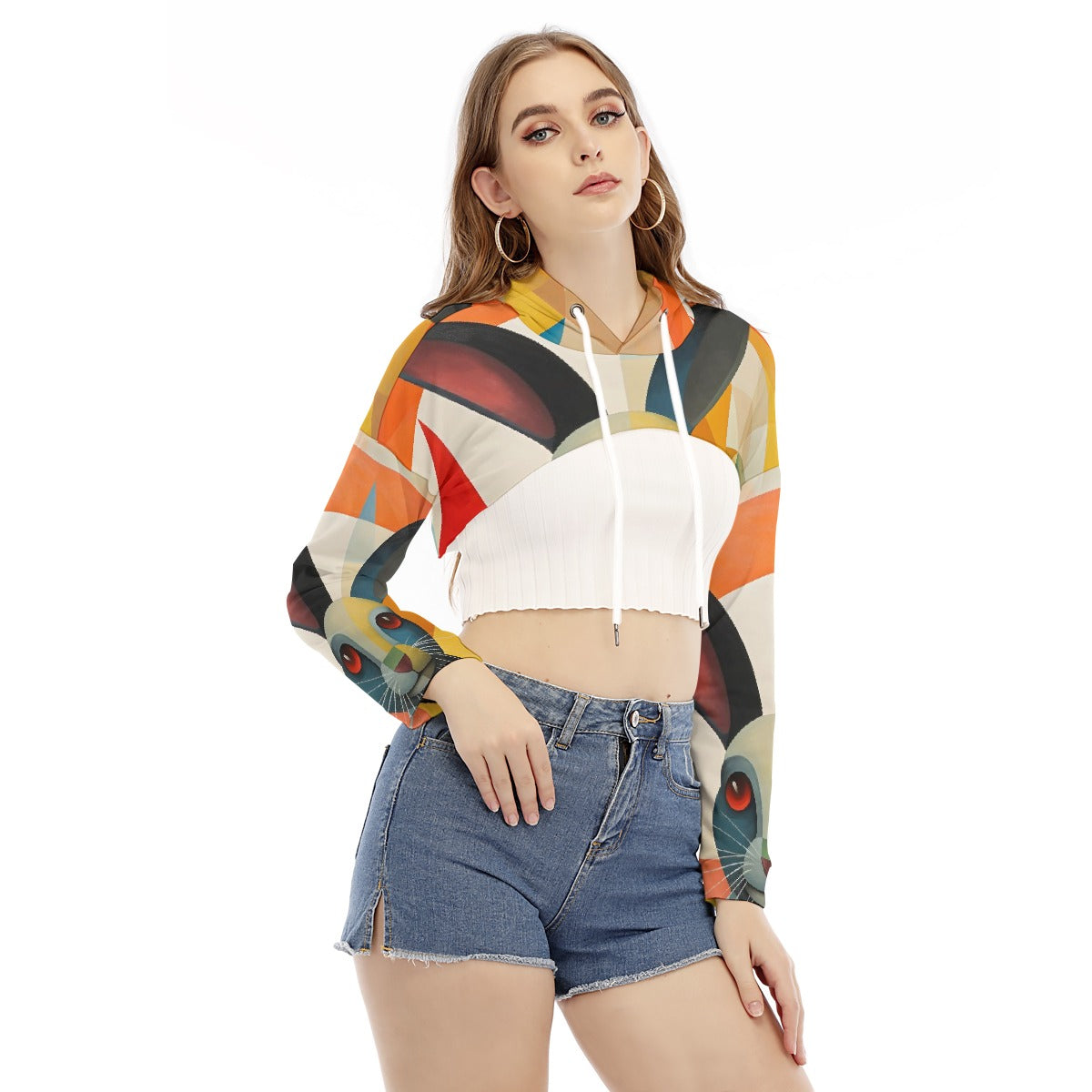All-Over Print Women's Smock Short Hoodie With Long Sleeve