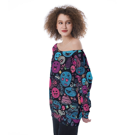 All-Over Print Oversized Women's Off-Shoulder Sweatshirt