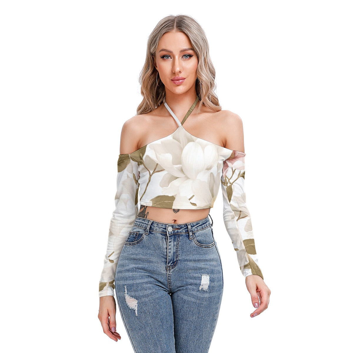 All-Over Print Women's Halter Lace-up Top