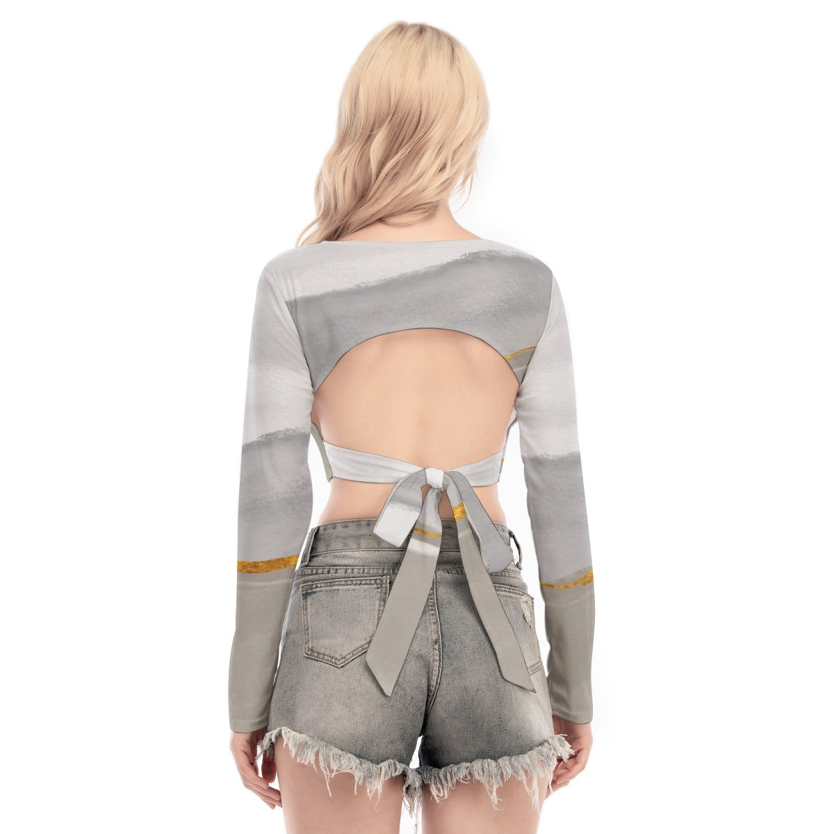 All-Over Print Women's Back Hollow T-shirt With Strap