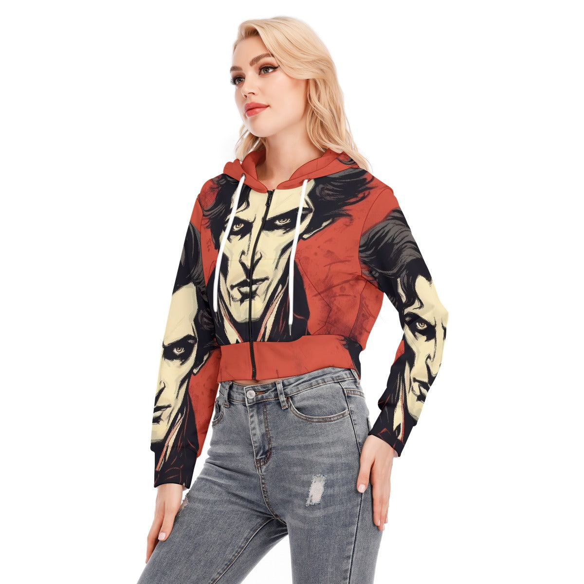 All-Over Print Women's Crop Top Hoodie With Zipper Closure