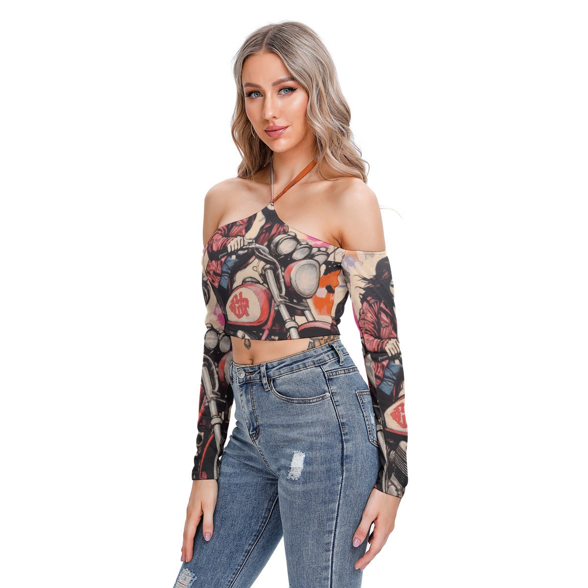 All-Over Print Women's Halter Lace-up Top