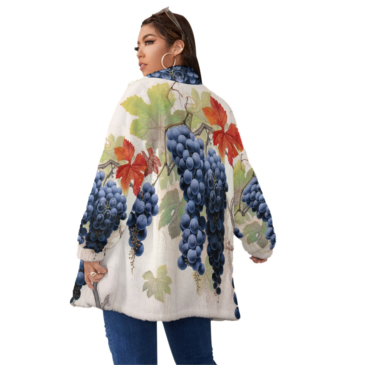 All-Over Print Unisex Borg Fleece Stand-up Collar Coat With Zipper Closure(Plus Size)