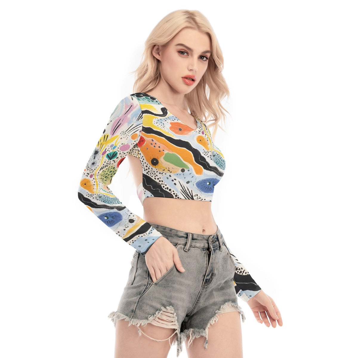 All-Over Print Women's Back Hollow T-shirt With Strap