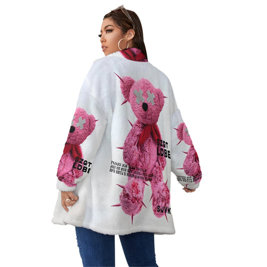 All-Over Print Unisex Borg Fleece Stand-up Collar Coat With Zipper Closure(Plus Size)