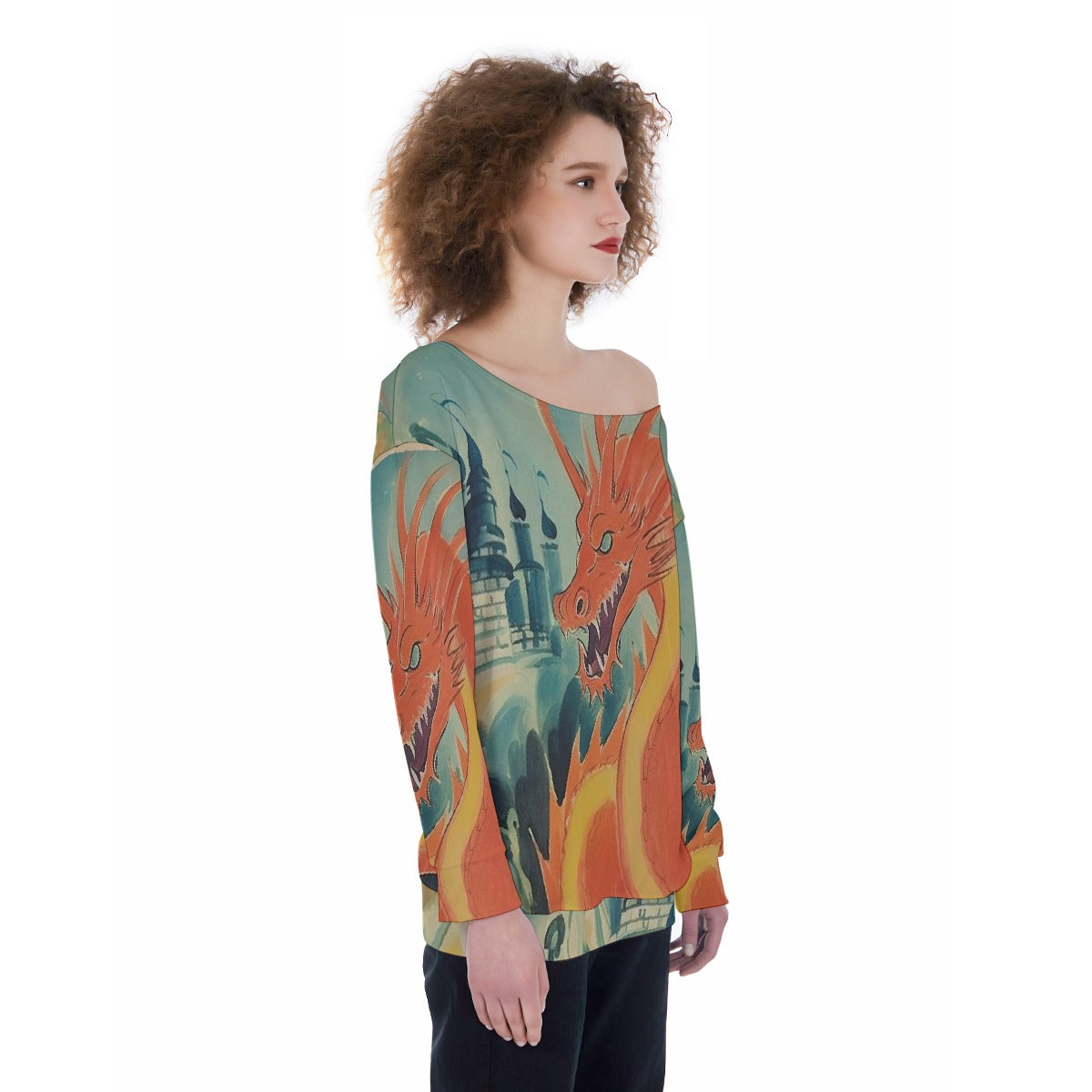 All-Over Print Oversized Women's Off-Shoulder Sweatshirt