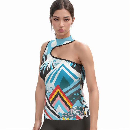 All-Over Print Women's Halter Sleeveless Asymmetrical Tank Top
