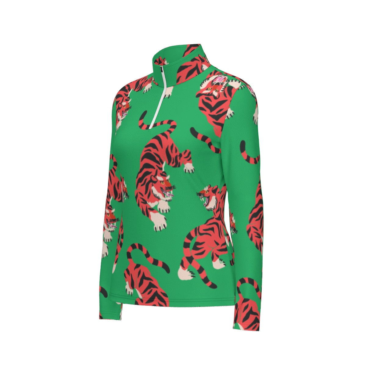 All-Over Print Women's Sports Collar Jersey With Long Sleeve