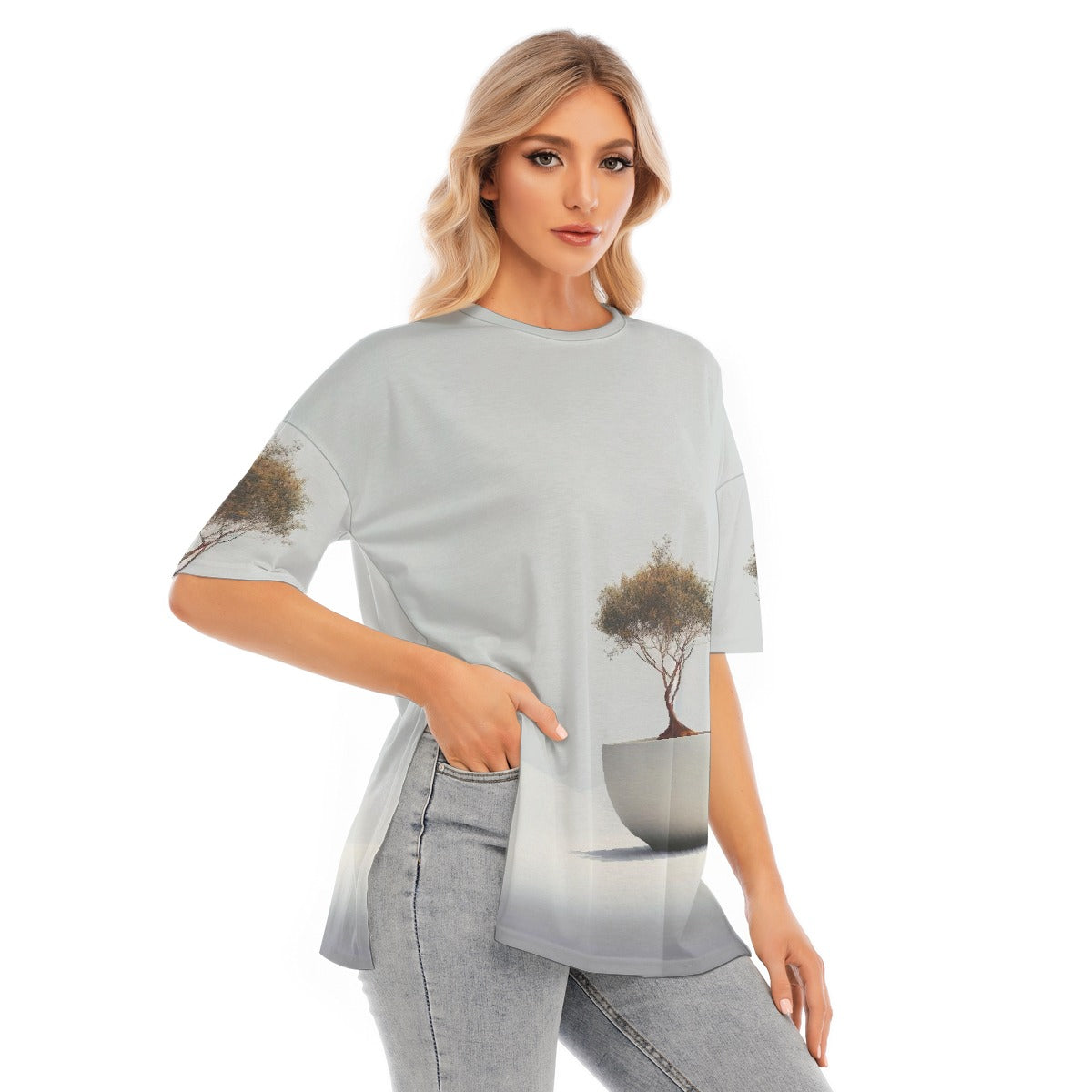 All-Over Print Women's Short Sleeves T-shirt With Hem Split
