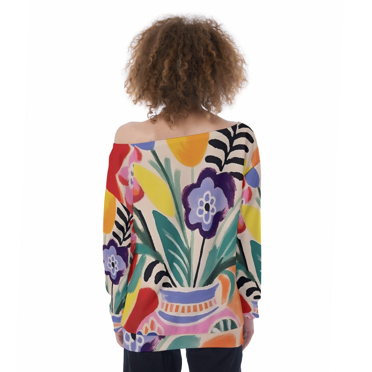 All-Over Print Oversized Women's Off-Shoulder Sweatshirt