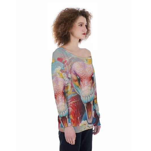 All-Over Print Oversized Women's Off-Shoulder Sweatshirt
