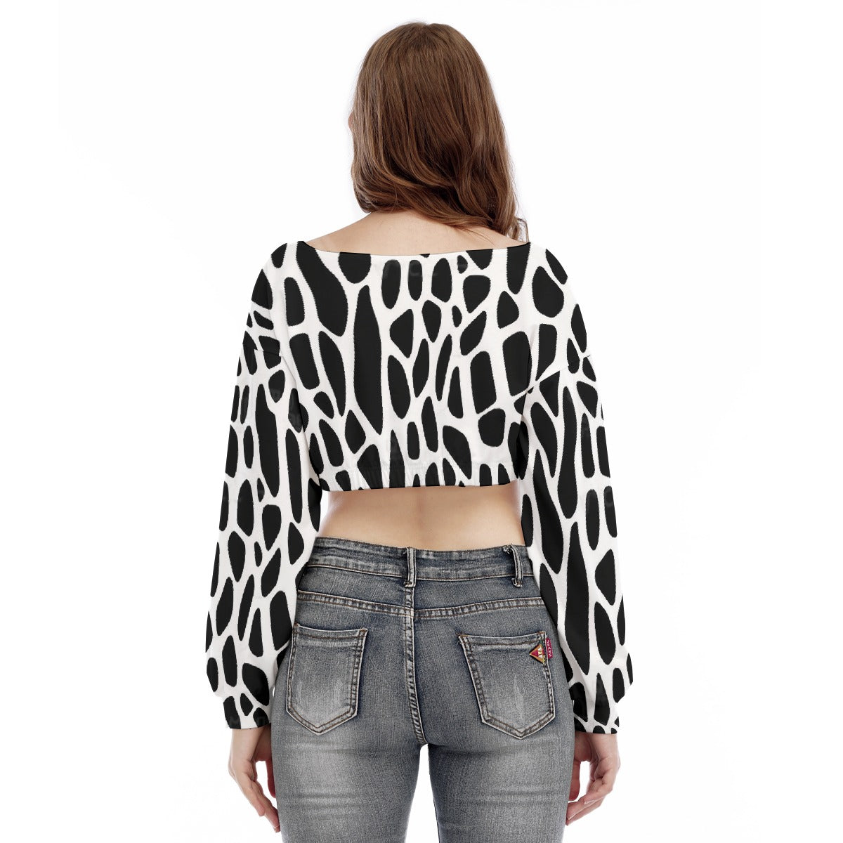 All-Over Print Women's V-neck Long Sleeve Cropped Sweatshirt
