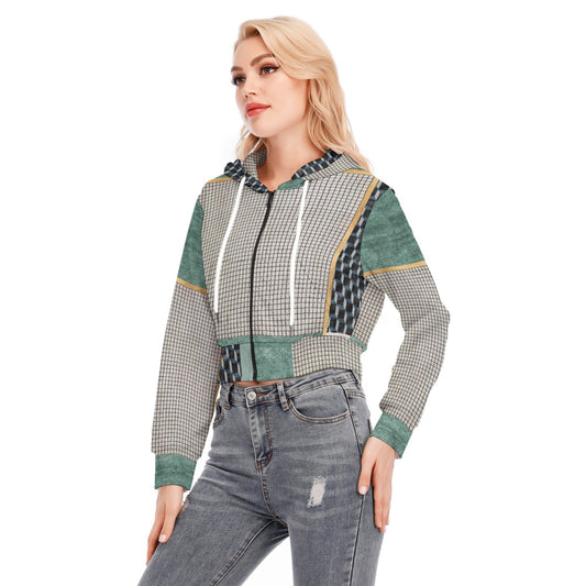 All-Over Print Women's Crop Top Hoodie With Zipper Closure