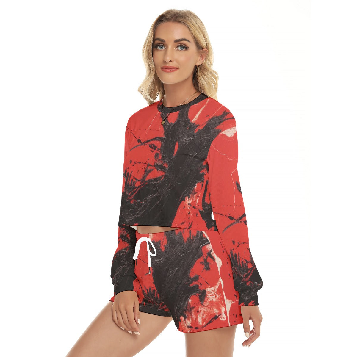 All-Over Print Women's Short Sweatshirt And Pants Suit