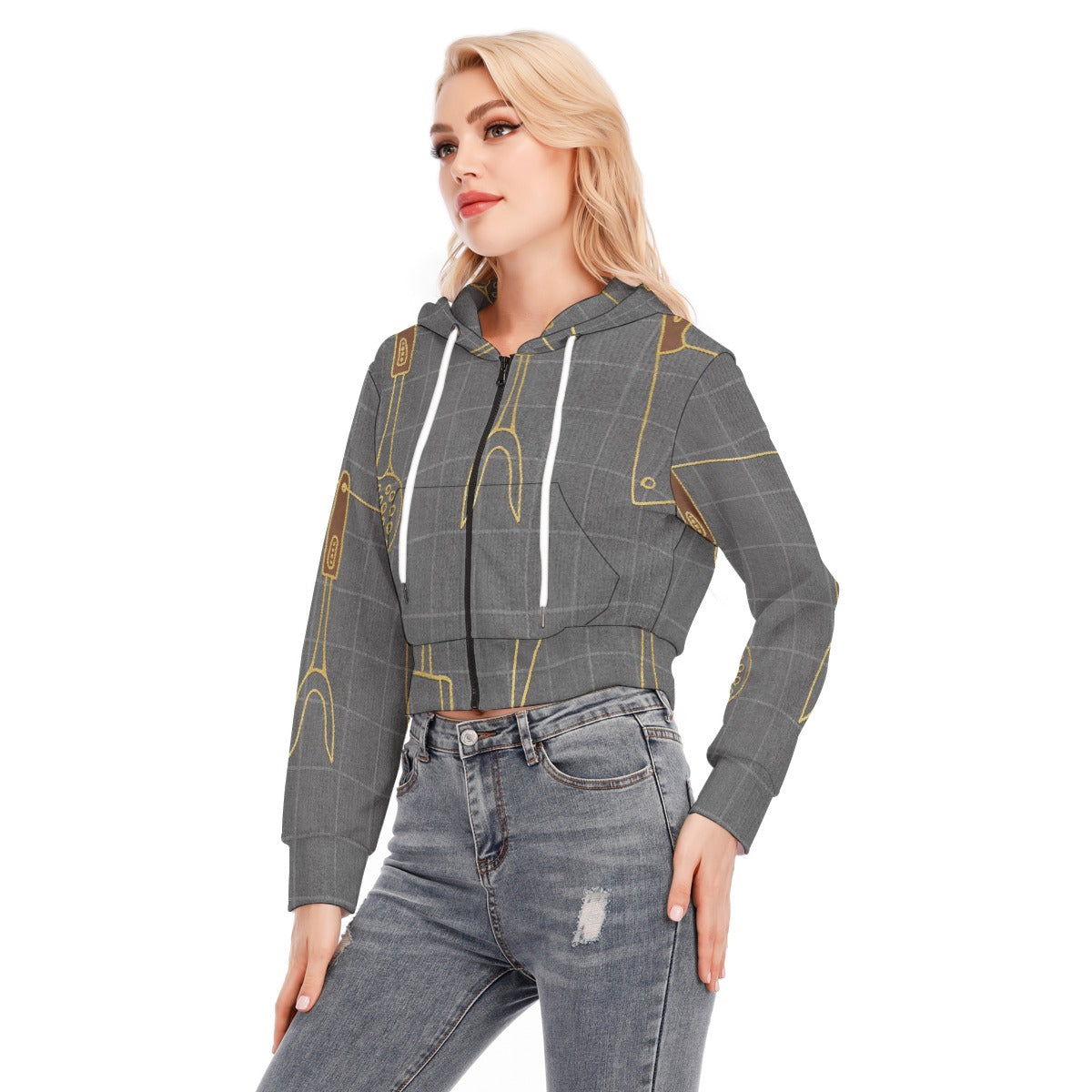 All-Over Print Women's Crop Top Hoodie With Zipper Closure