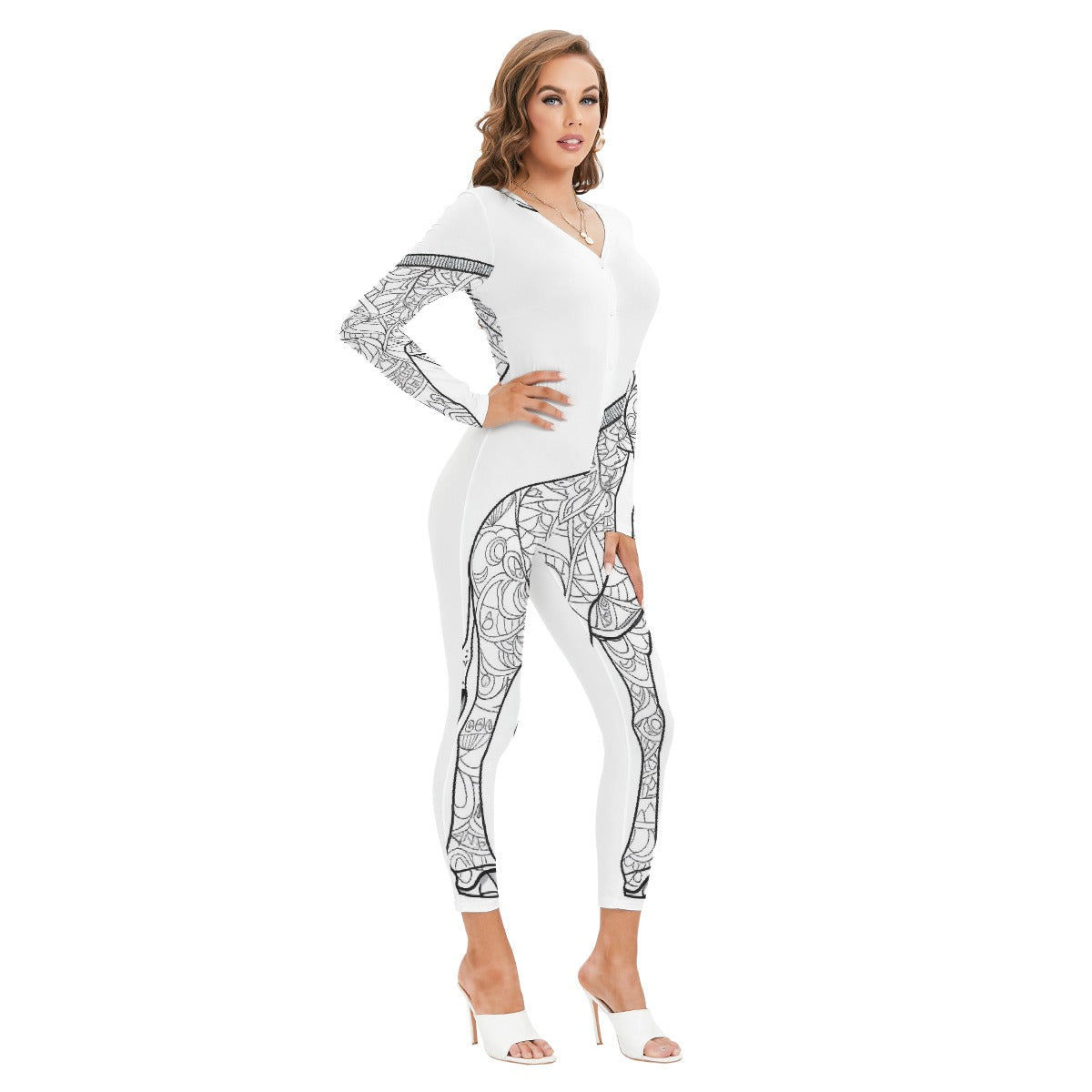 All-Over Print Women's Plunging Neck Jumpsuit
